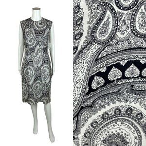 Vintage 60s Paisley Dress Women's Small Deadstock Black White Sheath